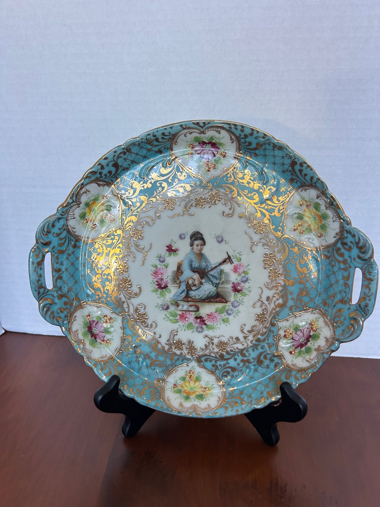 Y9 - Ornate, double-handled porcelain serving tray