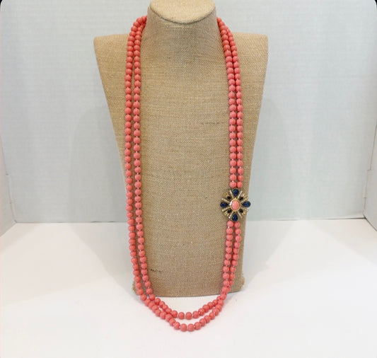 Vintage super long signed J Crew coral beaded necklace