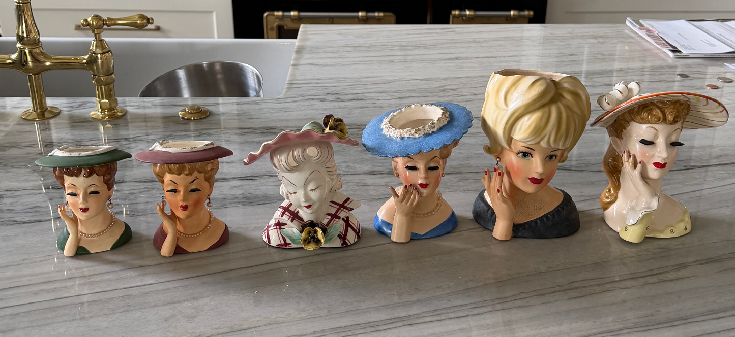 Set of 6 - Custom Lady Head Vases