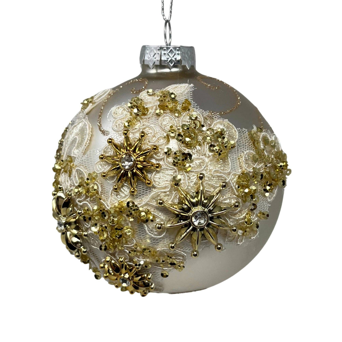 Glass Ball Ornament w/ Ornate Floral Print 4"