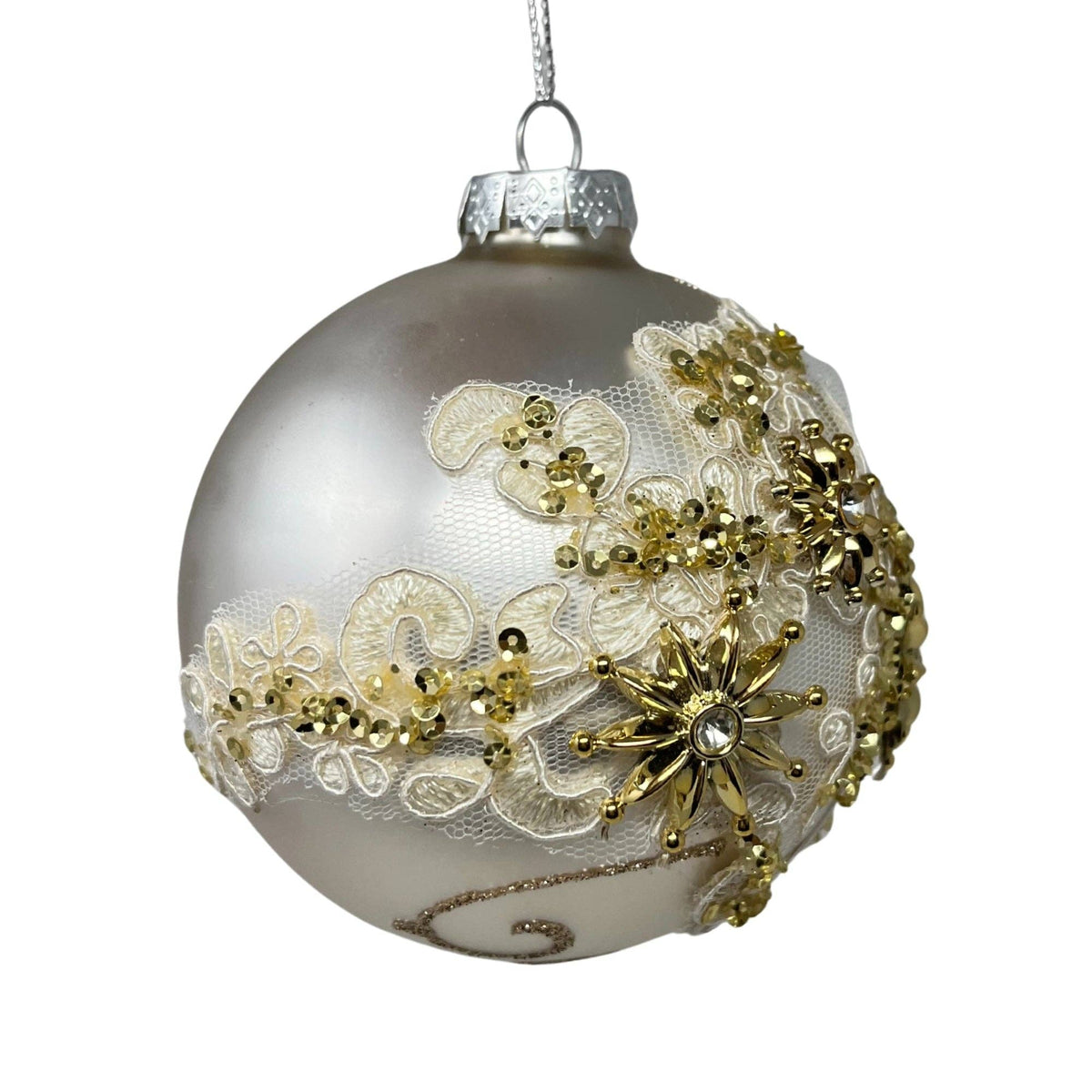 Glass Ball Ornament w/ Ornate Floral Print 4"