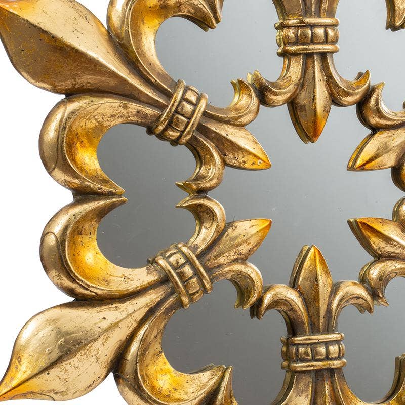 16.5x1.5x9" Antique Gold Fleur-de-lis Wall Mirror