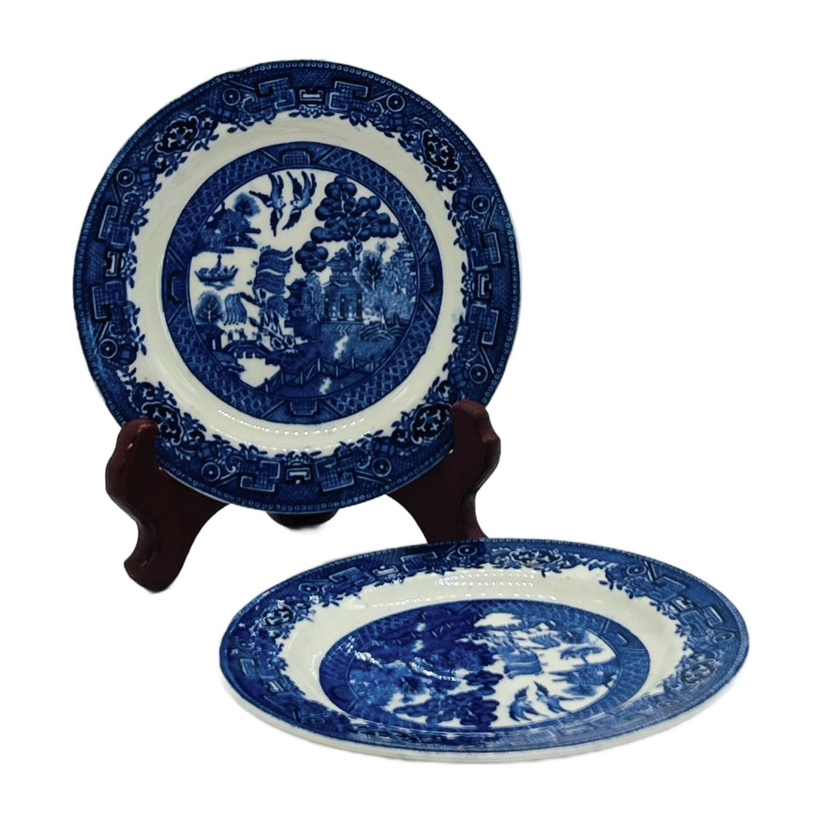 Vintage Blue Willow Bread & Butter Plates – Set of 2 Blue and White Transferware