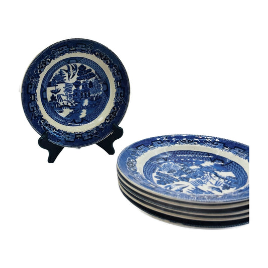 Vintage Blue Willow Bowls – Set of 6 Blue and White Transferware Luncheon Bowls