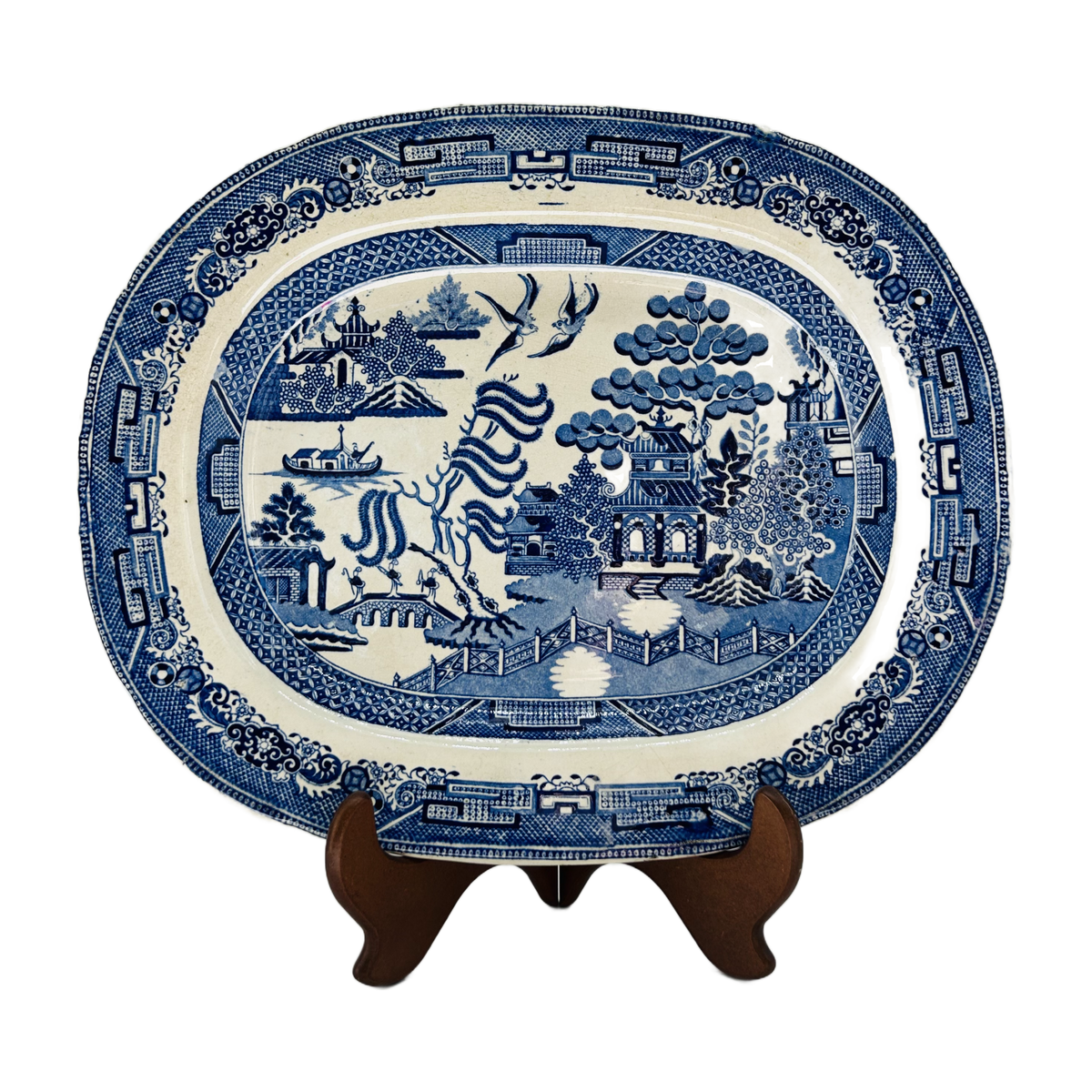 Antique Blue Willow Transferware Oval Platter