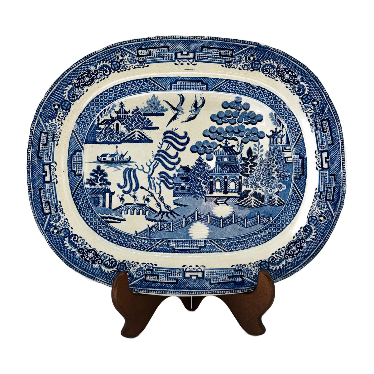 Antique Blue Willow Transferware Oval Platter