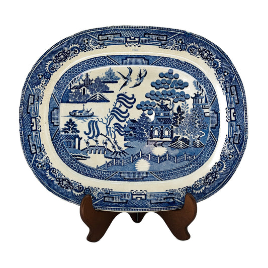 Antique Blue Willow Transferware Oval Platter