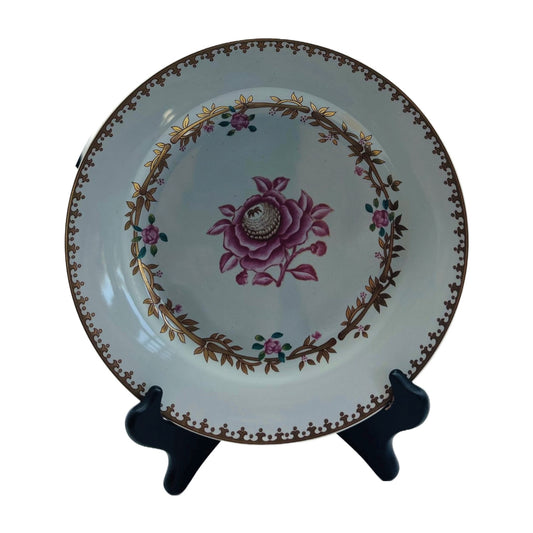 Chinese Export Style Famille Rose Peony Plate – Pink Peony with Gilt Branch Wreath