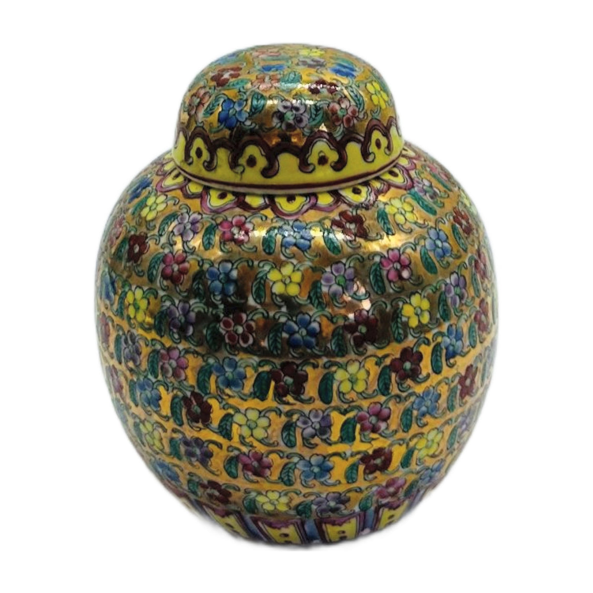 Chinese Famille Rose Gilt Millefleur Ginger Jar with Lid – Hand-Painted Porcelain