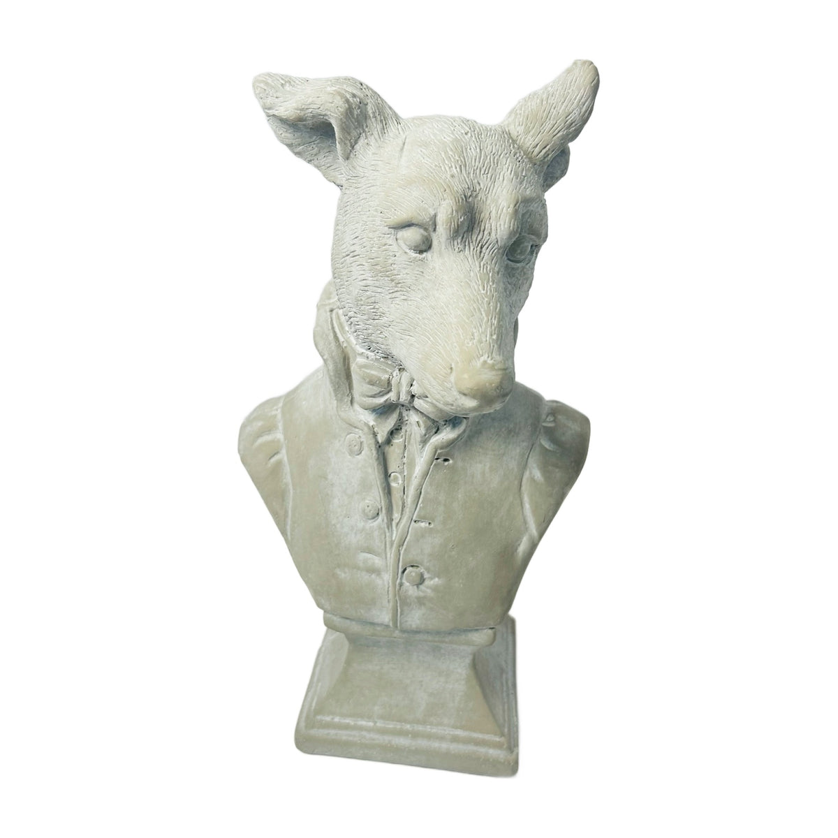 H62 - Dapper Fox Bust – Cast Stone Gentleman Fox in Waistcoat & Bow Tie