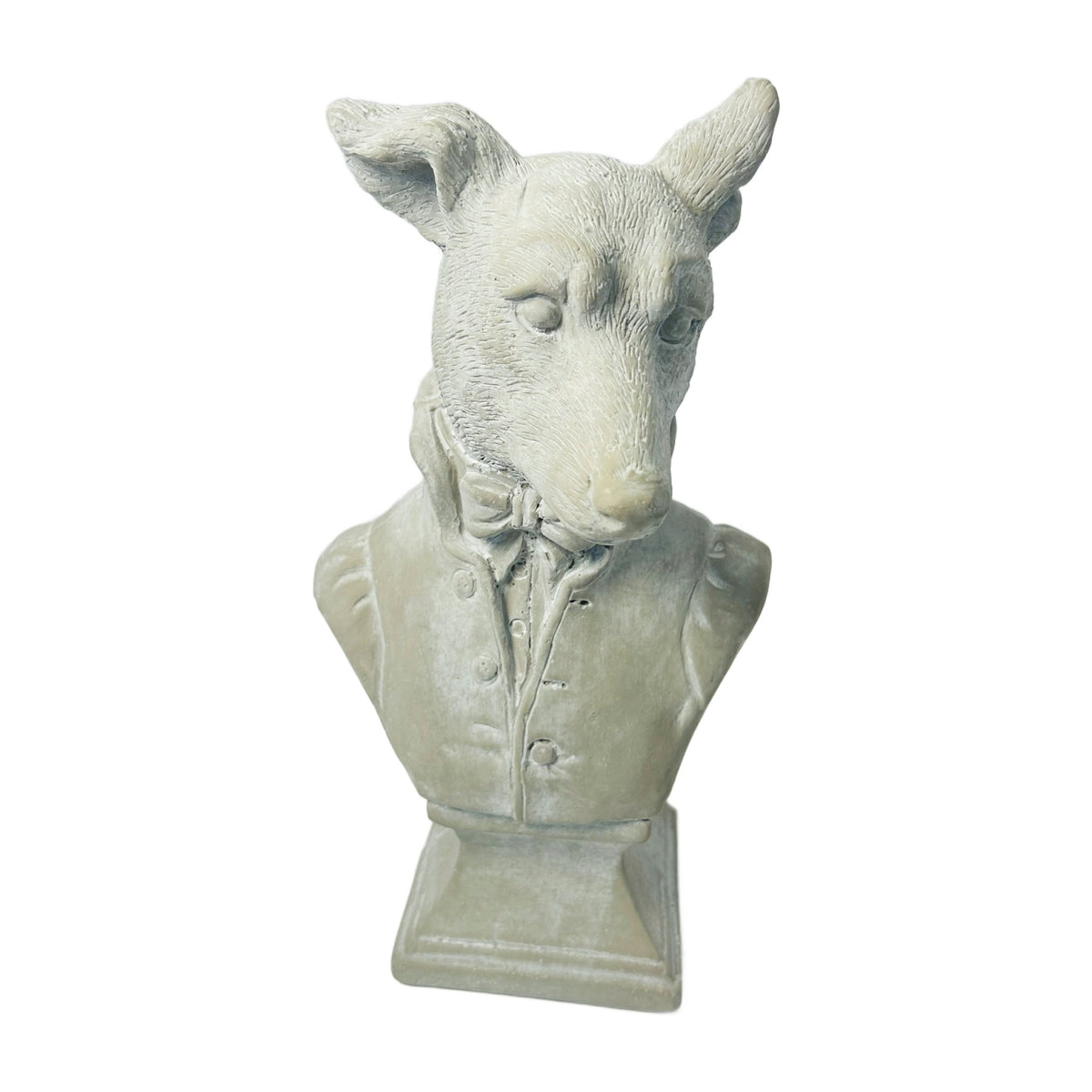 H62 - Dapper Fox Bust – Cast Stone Gentleman Fox in Waistcoat & Bow Tie