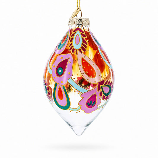 Copper Paisley Teardrop Glass Ornament