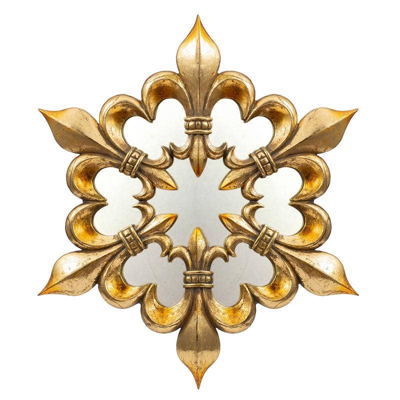 16.5x1.5x9" Antique Gold Fleur-de-lis Wall Mirror