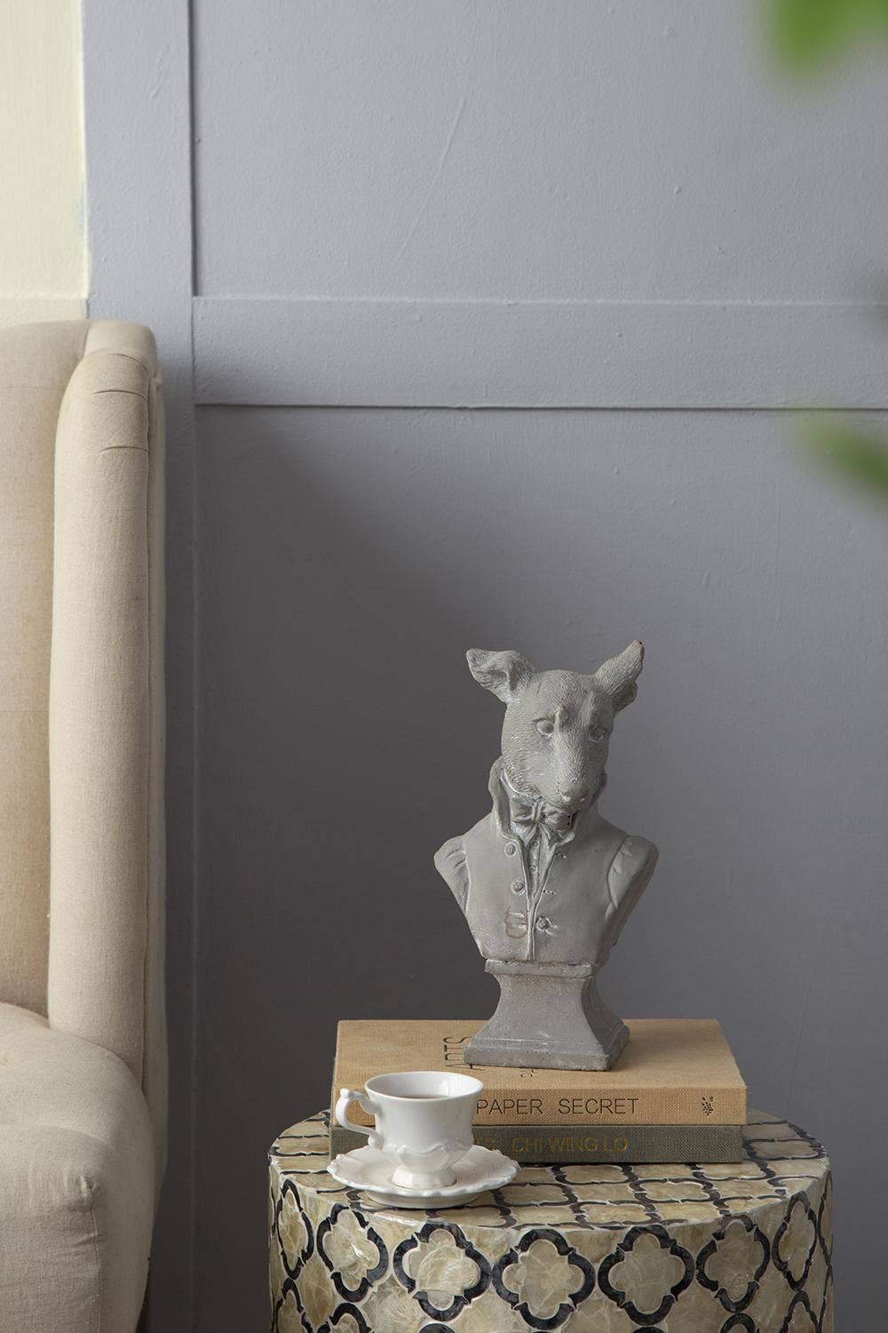 5.5x4.5x10.5" Gray Cement Dog Bust Accent
