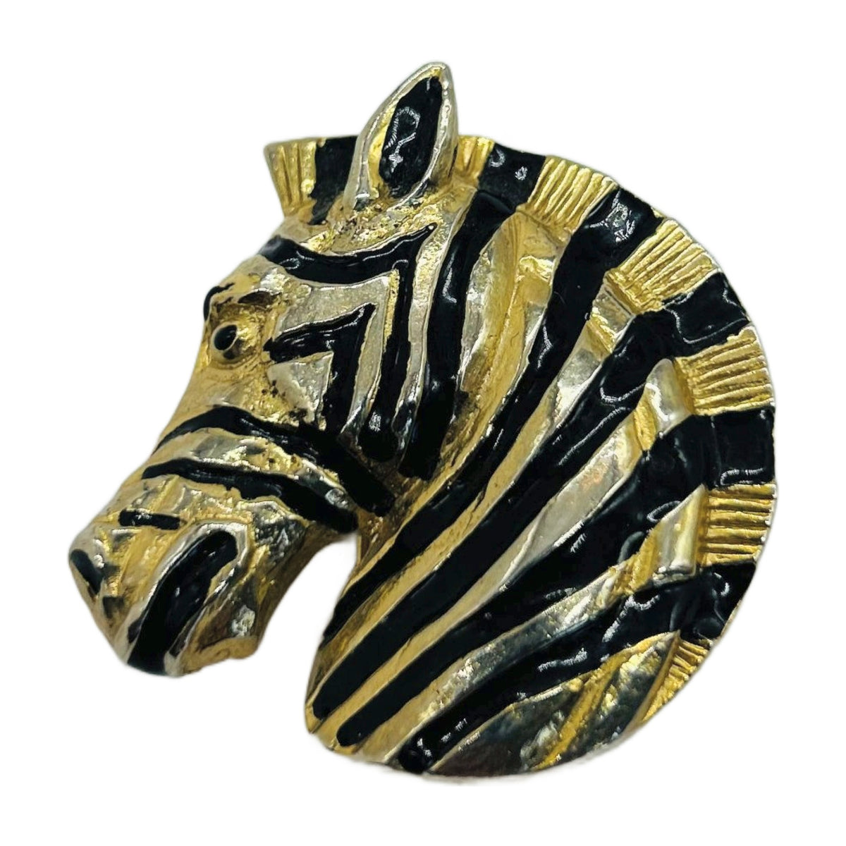 Vintage Gold-Tone & Black Enamel Zebra Head Belt Buckle – Safari Animal