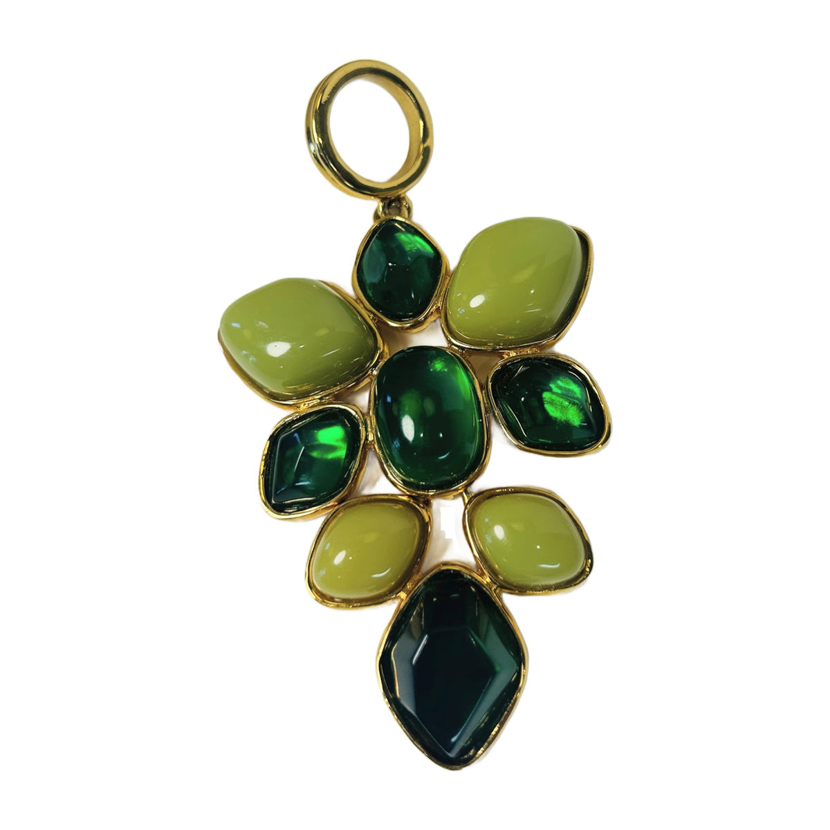 H52 - Green Glass Cabochon Statement Pendant – Gripoix Style Gold-Tone Pendant