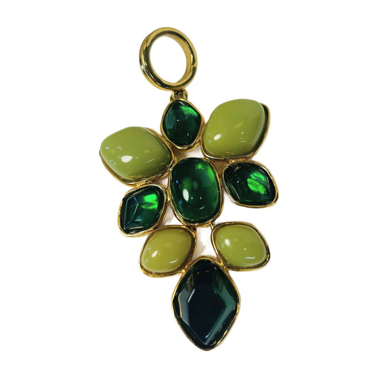 H52 - Green Glass Cabochon Statement Pendant – Gripoix Style Gold-Tone Pendant