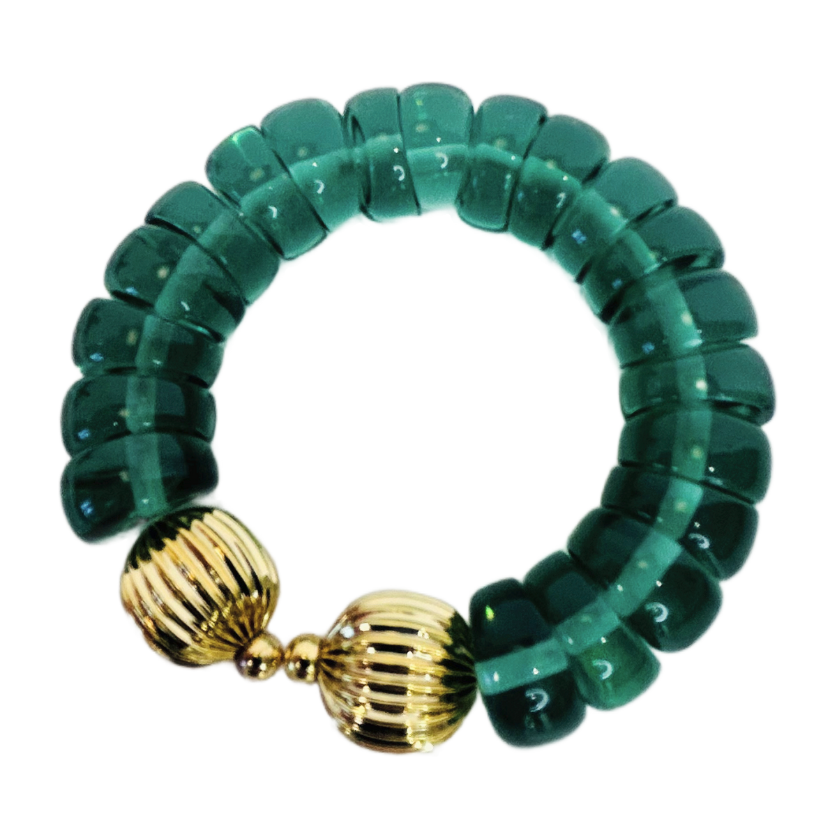 H41 - Vintage Emerald Green Lucite Bead Bracelet with Gold-Tone Ball Clasp