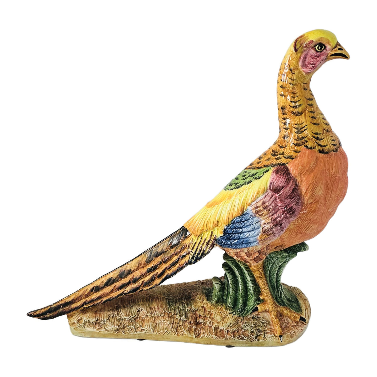 H31 - Large Hand-Painted Ceramic Golden Pheasant Figurine – Italian Style Bird Sculpture
