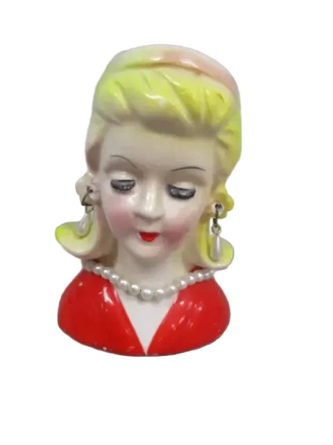 SC1 - Custom Vintage Lady Head Vase - Beaded Treen- 3.5"