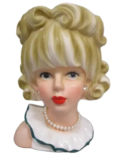 LA1- Custom Vintage Lady Head Vase - Beaded Tree