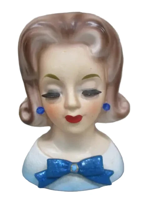 LB1 - Custom Vintage Lady Head Vase - Beaded Tree - 5.5"