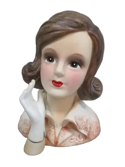 LC3 - Custom Vintage Lady Head Vase - Beaded Tree