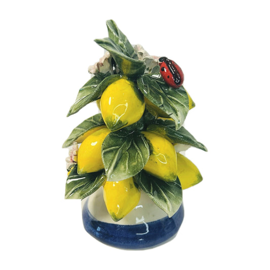 H64 - Italian Ceramic Lemon Tree Topiary – Tall Sculpted Lemons & Leaves with Ladybug - Large