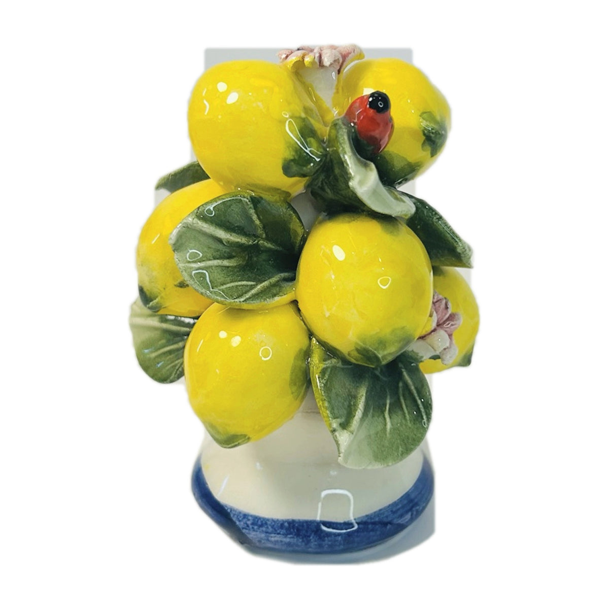 H24 - Italian Ceramic Lemon Topiary – Lemon Cluster on Blue Banded Base - Small