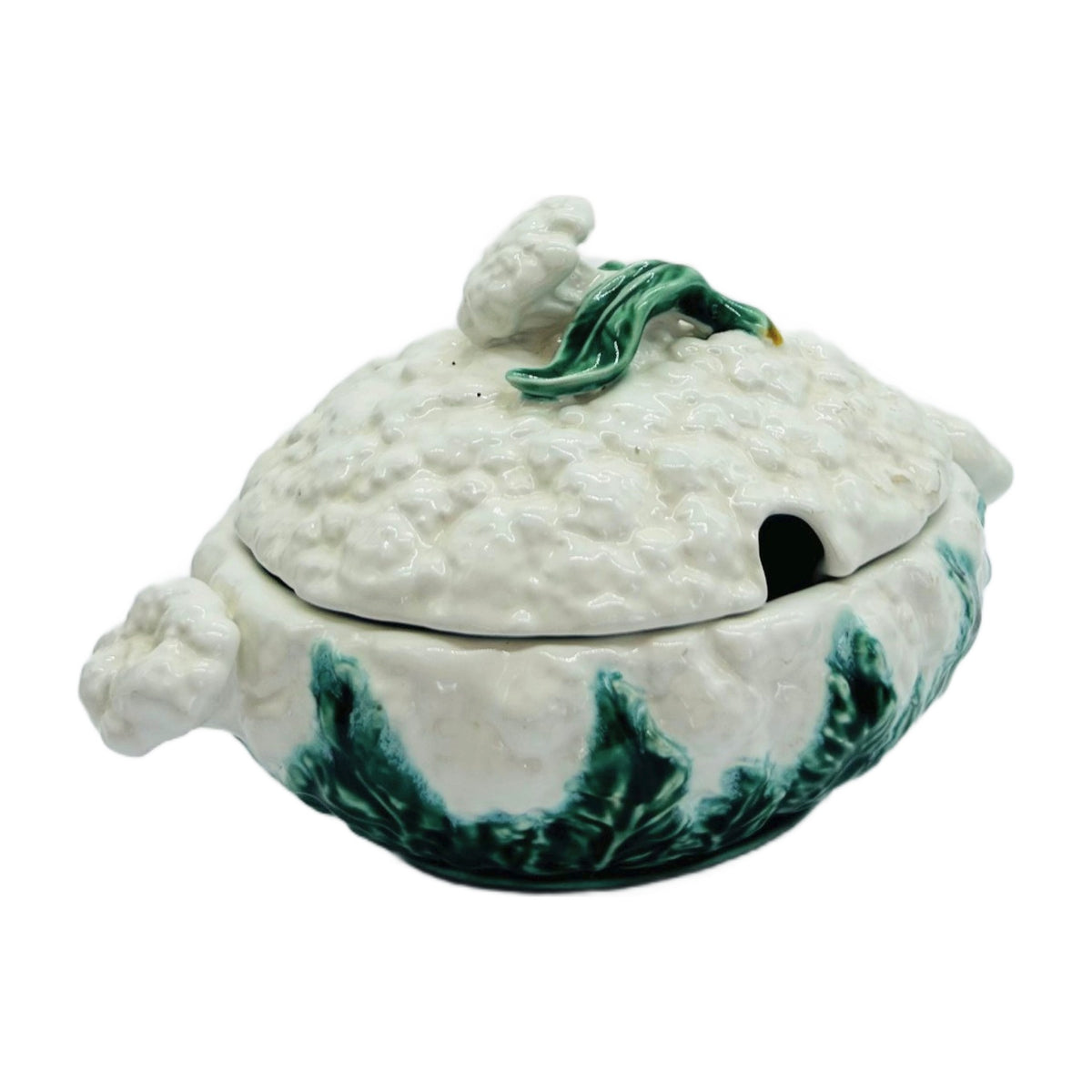 Vintage Majolica Cauliflower Tureen with Lid – White & Green Cauliflower Sauce Tureen - Borderllo Pinehero