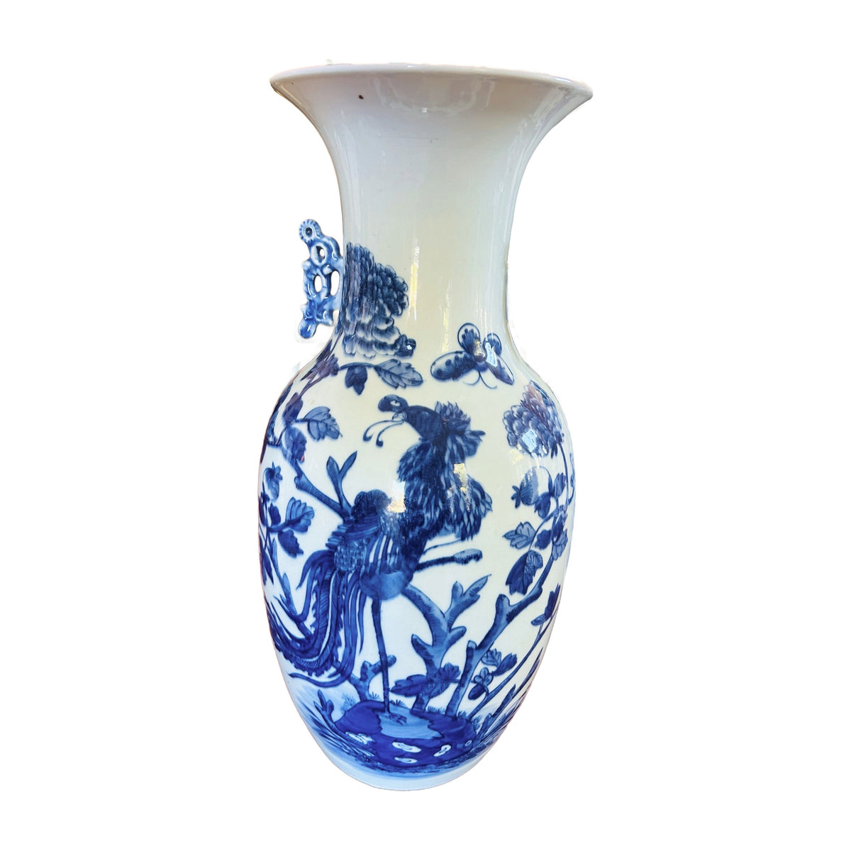 H51 - Chinese Blue and White Porcelain Vases – Phoenix, Peony & Butterfly Baluster Vases (Pair Available - Priced Each)