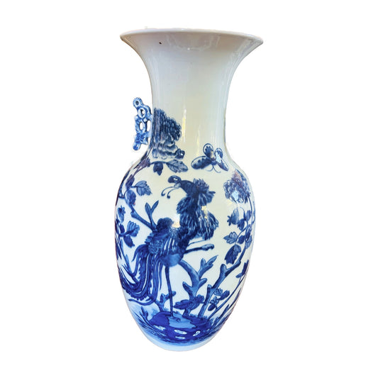 H51 - Chinese Blue and White Porcelain Vases – Phoenix, Peony & Butterfly Baluster Vases (Pair Available - Priced Each)