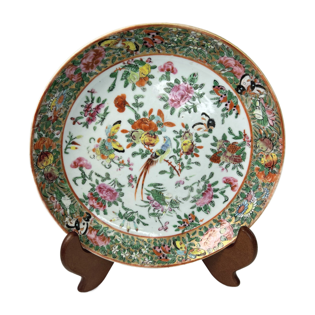 H17 - Chinese Rose Medallion Style Plate – Famille Rose Birds, Butterflies & Peonies