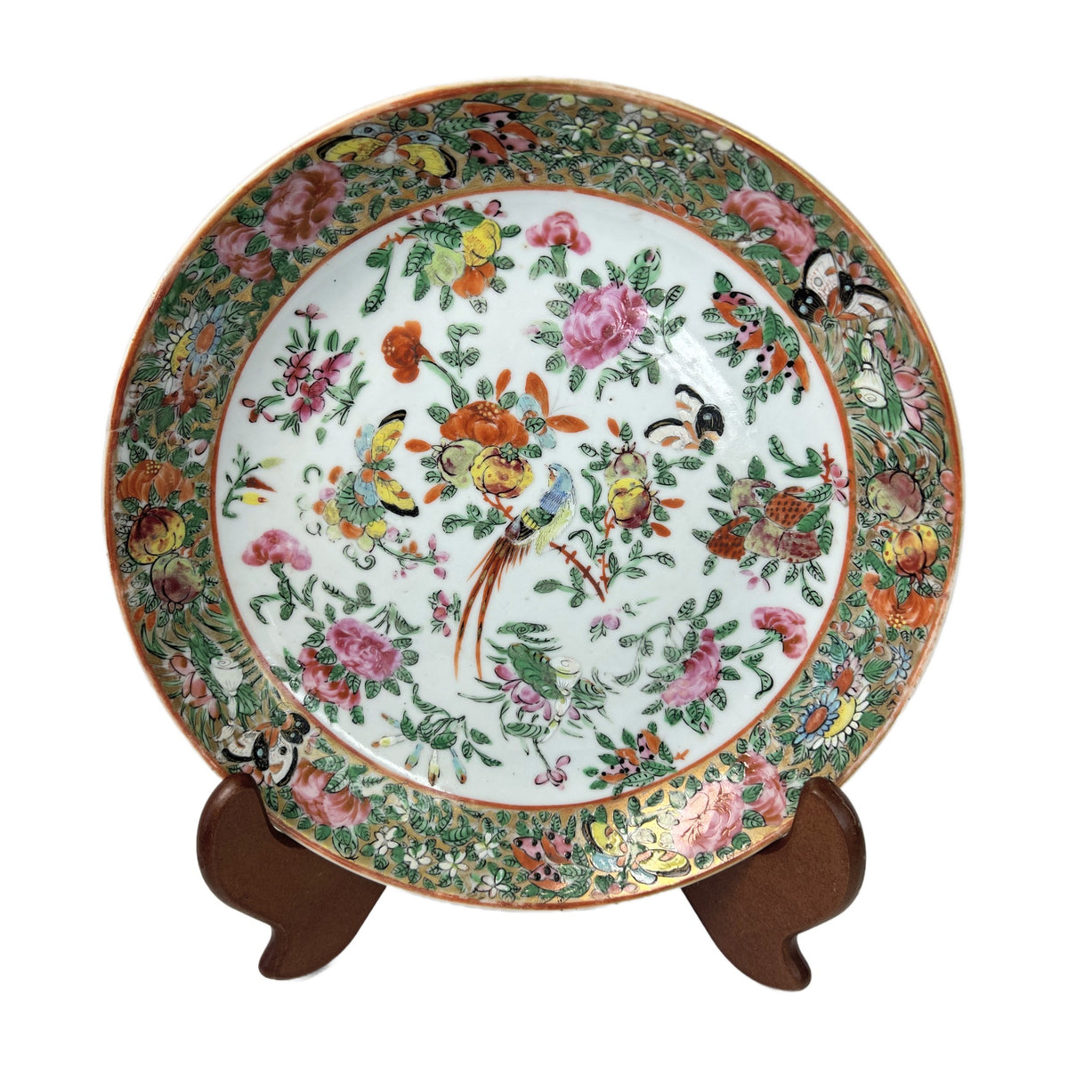 H17 - Chinese Rose Medallion Style Plate – Famille Rose Birds, Butterflies & Peonies