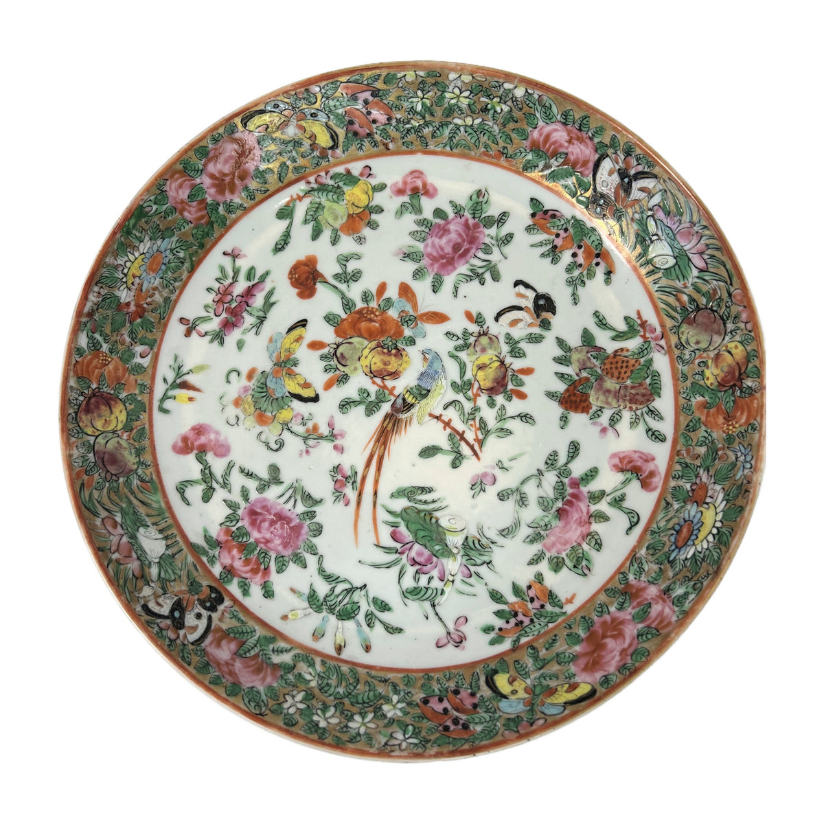 H17 - Chinese Rose Medallion Style Plate – Famille Rose Birds, Butterflies & Peonies