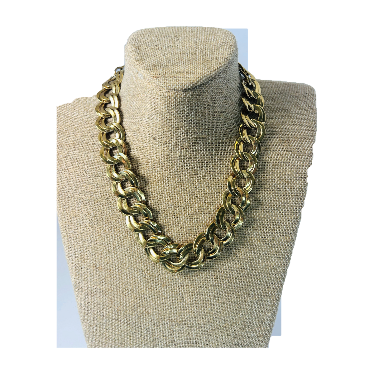H53 - Vintage Chunky Gold-Tone Double Link Chain Necklace – 1980s Statement Collar