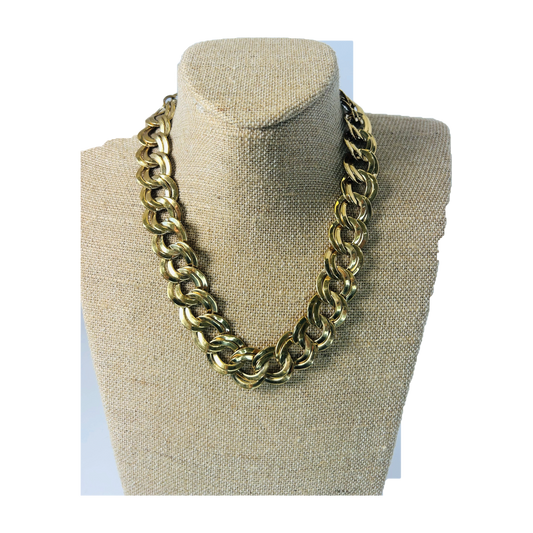 H53 - Vintage Chunky Gold-Tone Double Link Chain Necklace – 1980s Statement Collar