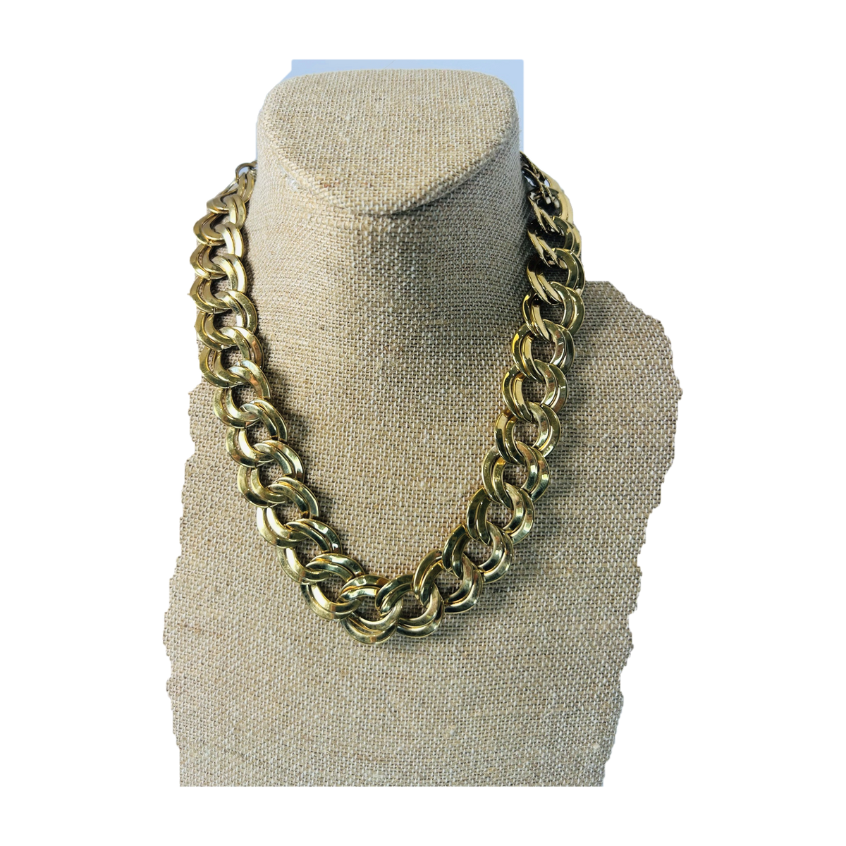 H53 - Vintage Chunky Gold-Tone Double Link Chain Necklace – 1980s Statement Collar