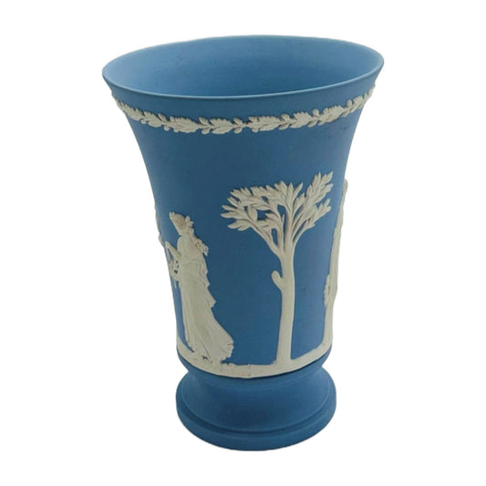 Vintage Wedgwood Pale Blue Jasperware Vase – Neoclassical Muses Flared Vase