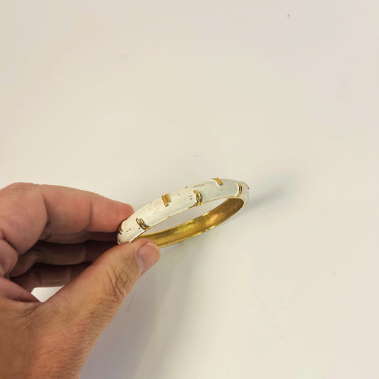 H56 - White Enamel & Gold-Tone Bamboo Bangle Bracelet