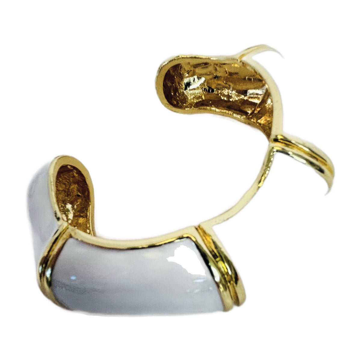 H42 - White Enamel & Gold-Tone Bamboo Cuff Bracelet – Hinged Statement Cuff