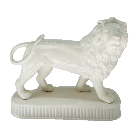 Vintage White Glazed Ceramic Lion Figurine