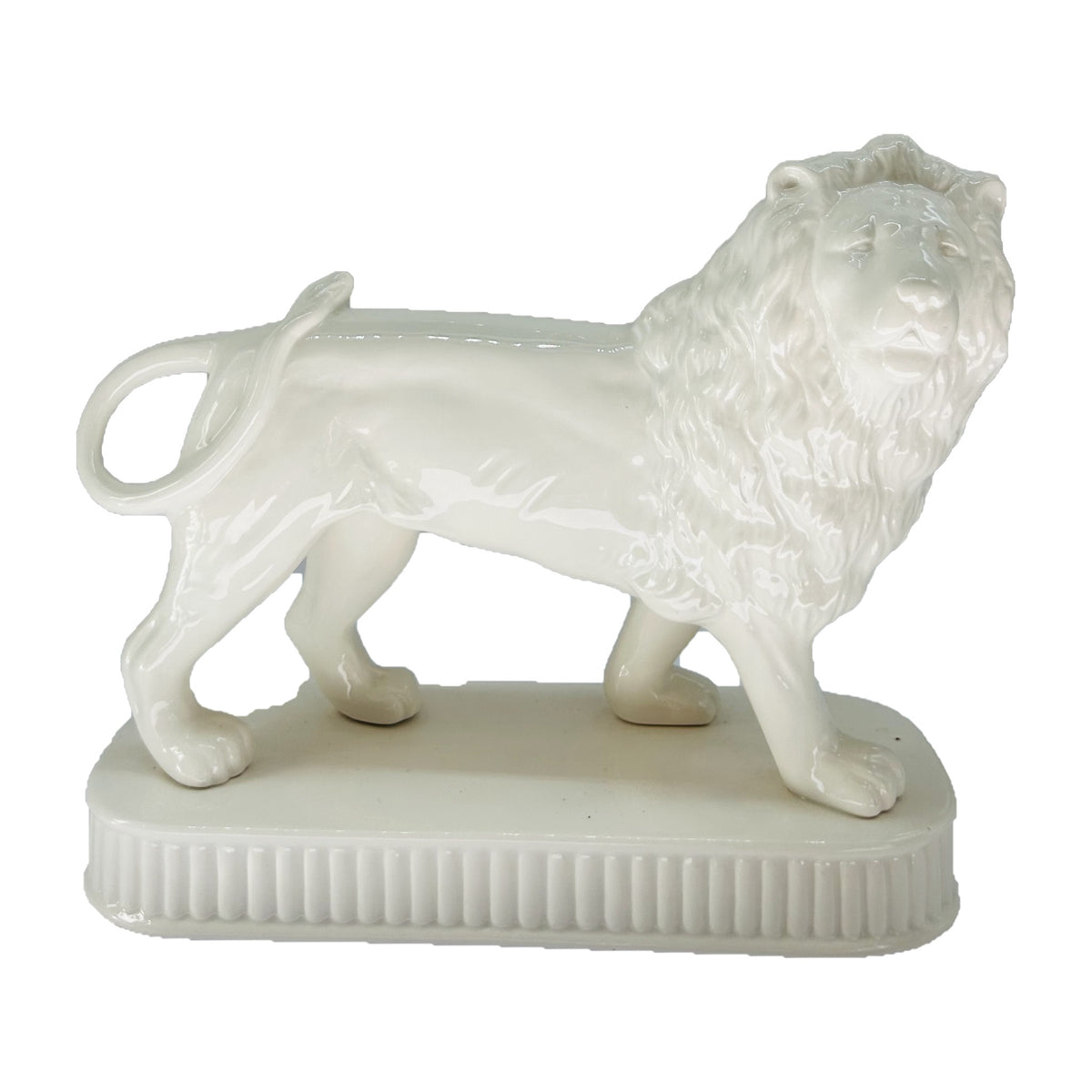 Vintage White Glazed Ceramic Lion Figurine