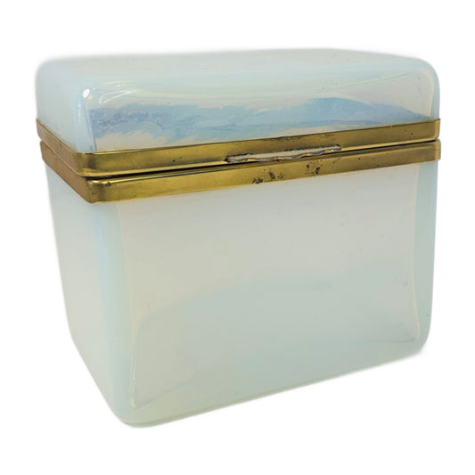 H60 - White Opaline Glass Casket Box with Brass Mount – Antique Style Hinged Box